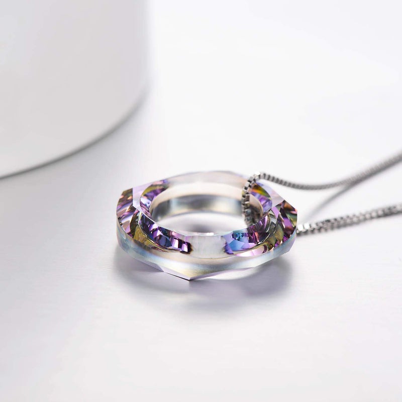 AOBOCO Circle Crystal Necklace 925 Sterling Silver Purple Crystal Pendant Necklace for Women with Austrian Crystal Jewelry for Women Christmas Birthday Holiday Gifts (Dia 0.78'' Circle Purple) - Image 3